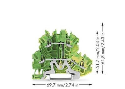 Wago 2002-2207 4 mm² Sarı-Yeşil İki Katlı Klemens - 2