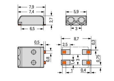 Wago 2059-302/998-403 2 Kutuplu 0,5 mm² Beyaz Smd Pcb Klemens Pin Aralığı 3 mm - 2