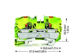 Wago 2210-1207 10 mm² Sarı-Yeşil Butonlu 2 İletkenli Topraklı Klemens - 2