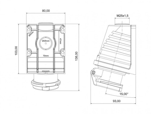 Bemis BC1-1102-2535 CEE Norm IP44 24V 90° Eğik Duvar Priz - 2