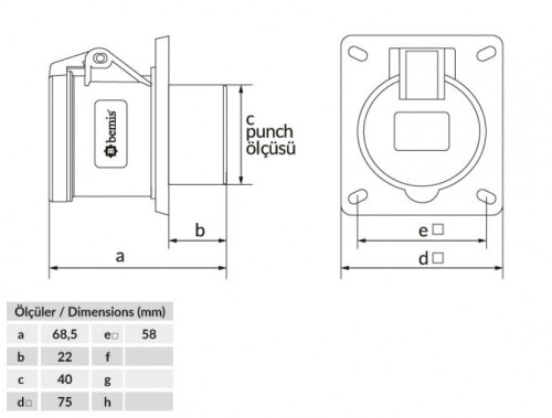 Bemis BC1-3102-2413 CEE Norm IP44 32A Makine Priz - 2