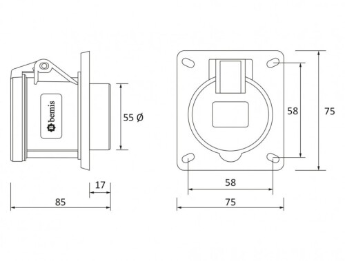 Bemis BC1-3303-2413 CEE Norm IP44 3/32A Makine Priz (75x75) - 2