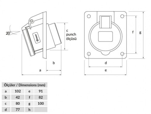 Bemis BC1-3504-2420 CEE Norm IP44 32A 45° Eğik Makine Priz - 2