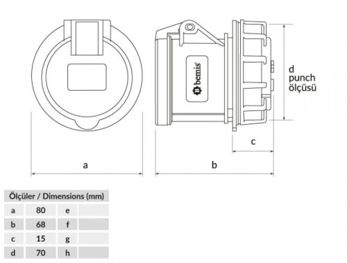 Bemis BC1-3504-2440 CEE Norm IP44 32A Somunlu Priz - 2