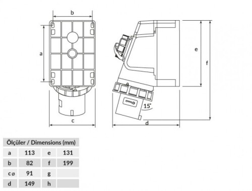 Bemis BC1-3505-7238 CEE Norm IP67 32A 90° Eğik 1/16A. Makine Prizli Duvar Fişi - 2