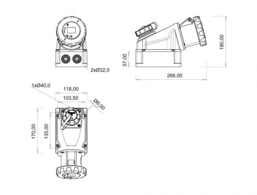 Bemis BC3-4504-7537 CEE Norm IP67 63A 90° Eğik 1/16A. Makine Prizli Duvar Priz (Pilotlu) - 2