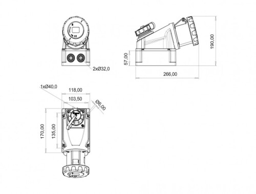 Bemis BC3-4505-7537 CEE Norm IP67 63A 90° Eğik 1/16A. Makine Prizli Duvar Priz (Pilotlu) - 2