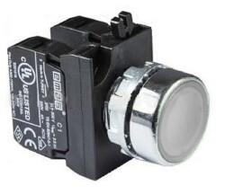 Emas CM152DB Metal LED'li 1NO+1NC 12-30V AC/DC Yaylı Düz Beyaz 22 mm Buton - 1